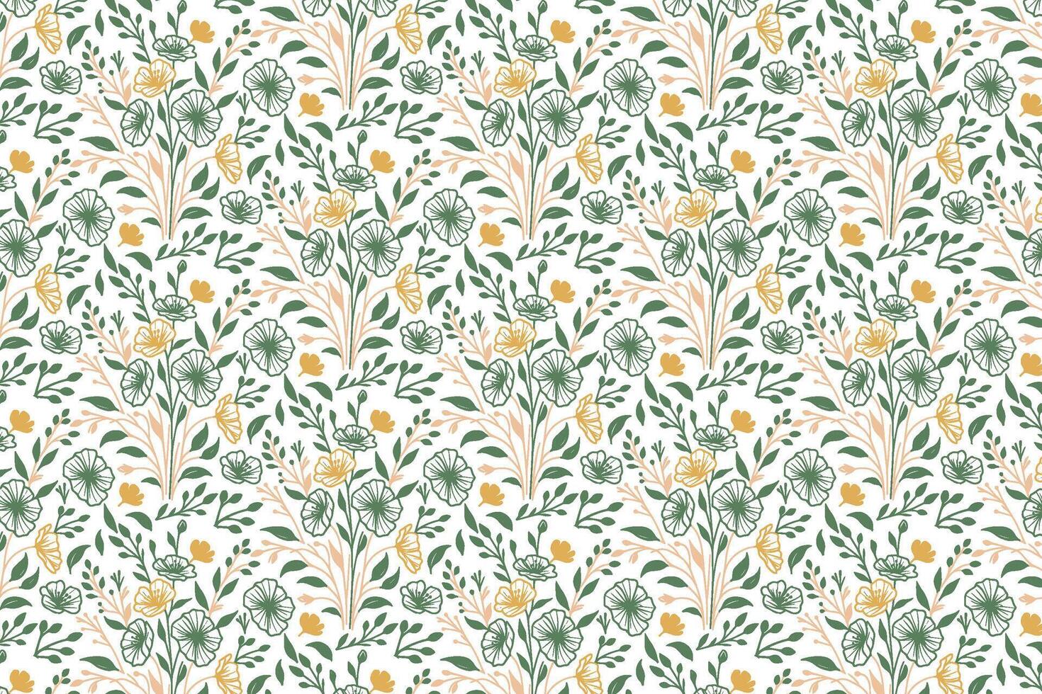 Floral pattern with green and yellow flowers vector