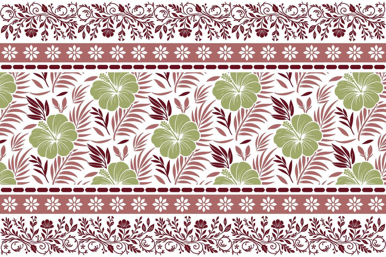 Floral pattern with hibiscus and leaves vector