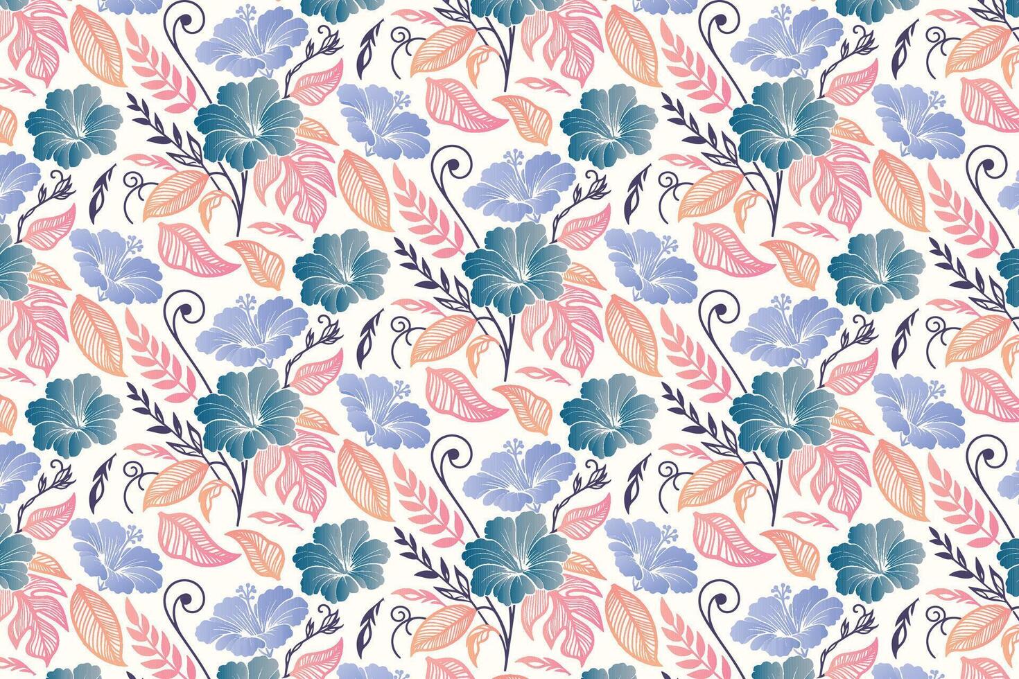 floral line art pattern with cotton flower structure and leafy accents for fabric surface design, packaging, and pillow textile use vector