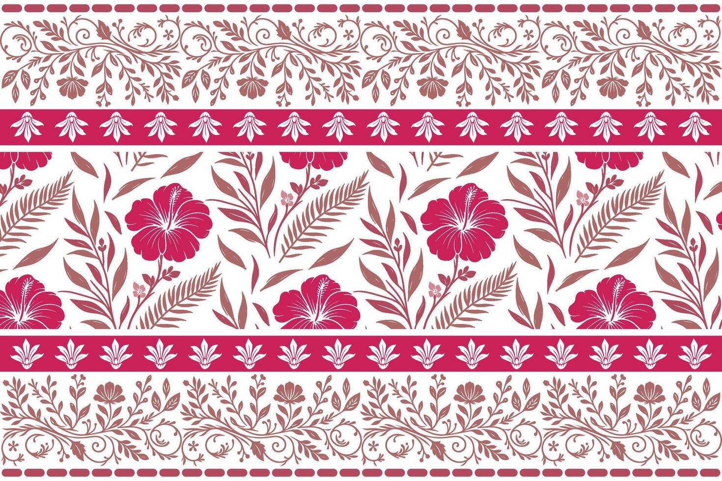 modern abstract floral pattern including linear border elements ideal for wrapping sheets, women wear, and table top products vector