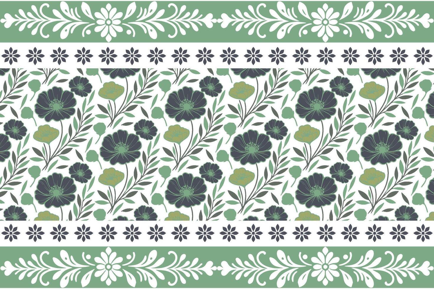 one line sketch floral artwork with structured border layout designed for wrapping paper, fabric production, and pillowcase decoration vector