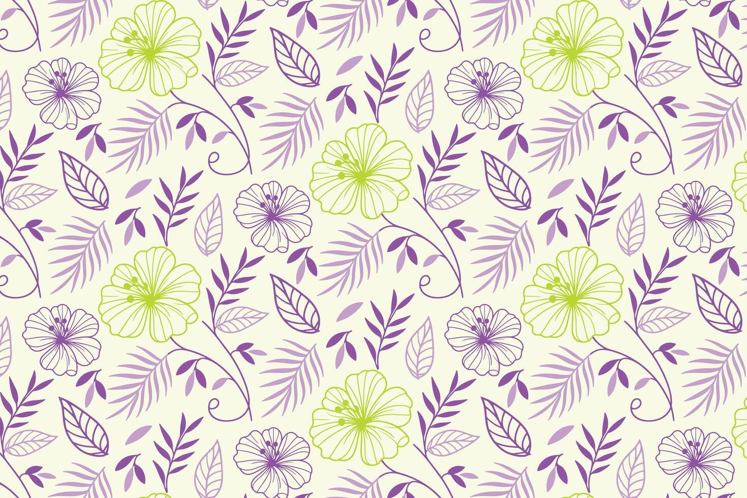 floral pattern with sketchy one line cotton flower illustrations and leafy vines in a layout for bedsheet fabric, pillowcases, and printed textiles vector