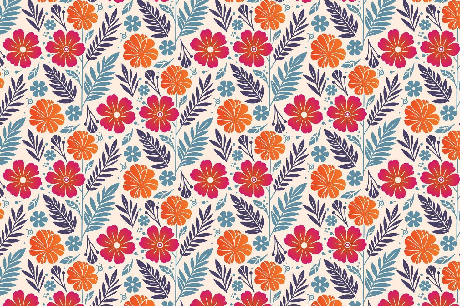 hand drawn flower pattern with minimalist abstract leaf accents in repeat design for fashion fabric, gift wrapping sheets, and table linens vector