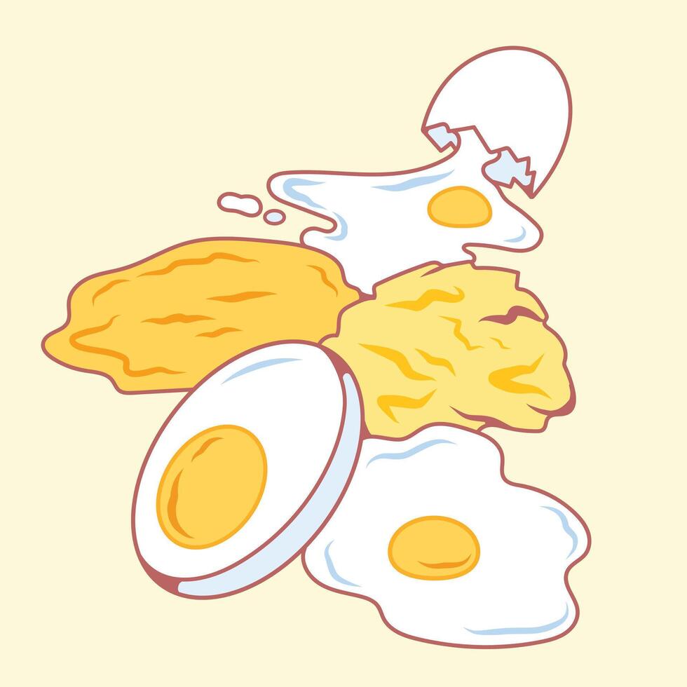 Illustration of cracked and fried eggs vector