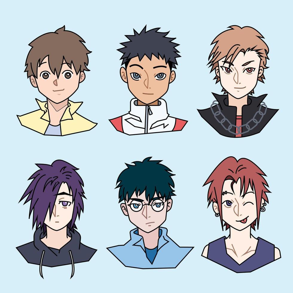 Anime character illustrations in various styles vector
