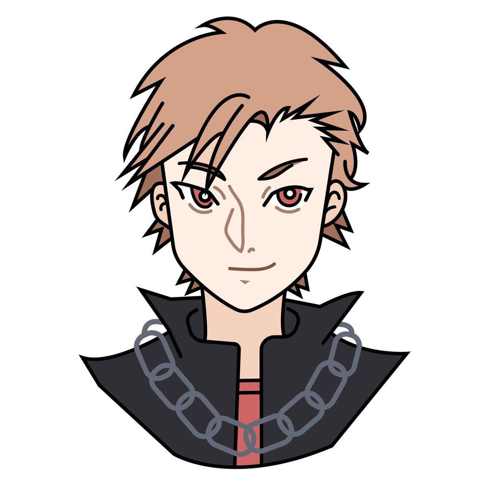 Anime character with brown hair and chain vector