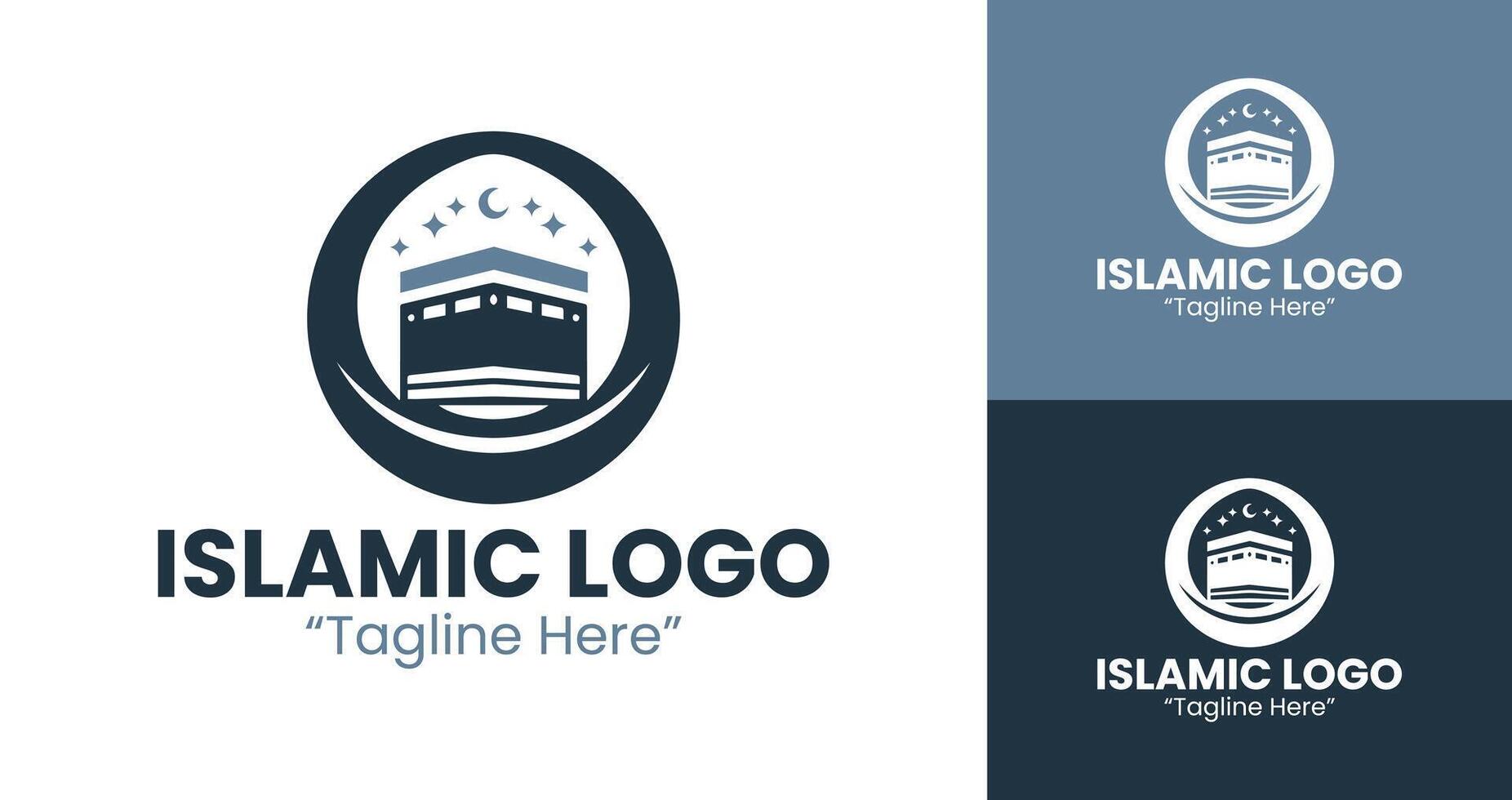 Modern Islamic Logo with Kaaba and Star Design for Elegant Branding Solutions in Light Blue and Dark Blue vector