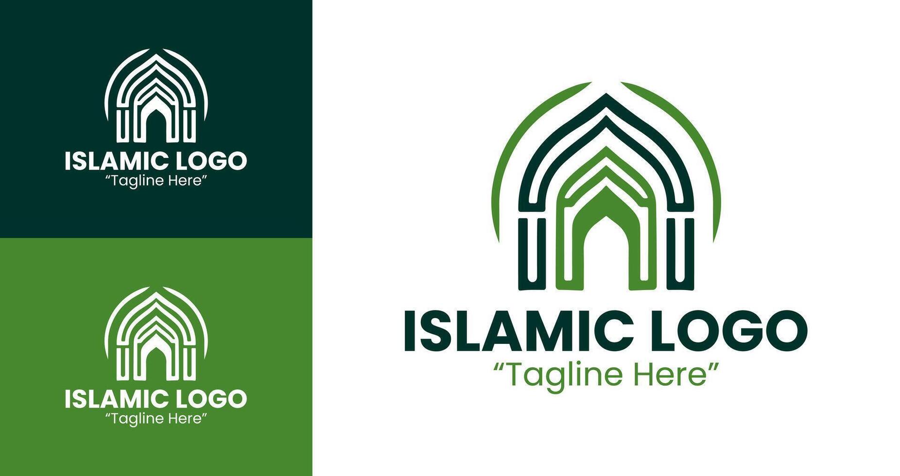 Creative Islamic Logo in Green with Mosque and Geometric Patterns vector