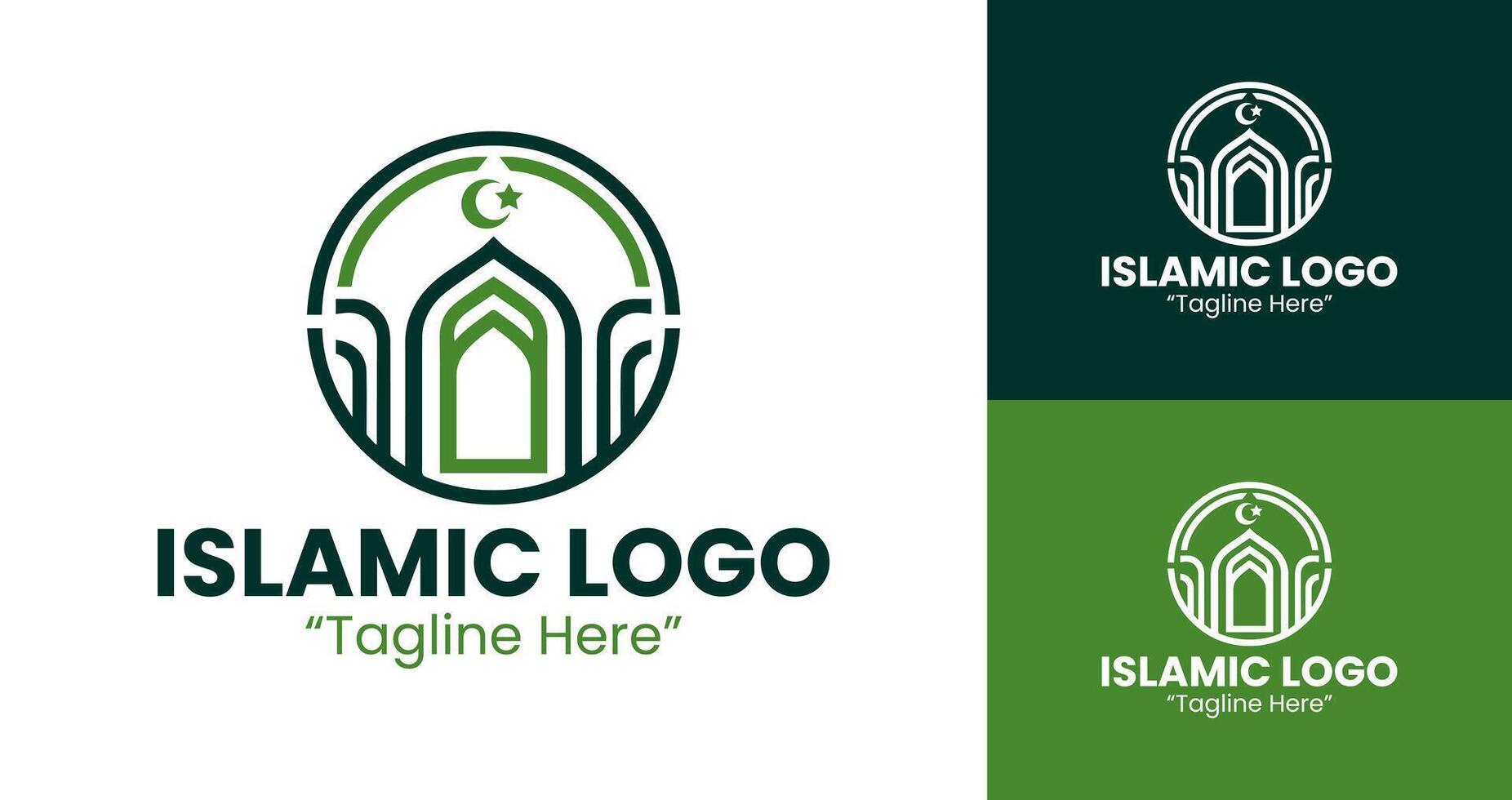 Stylish Islamic Logo with Green and Geometric Mosque Symbols vector