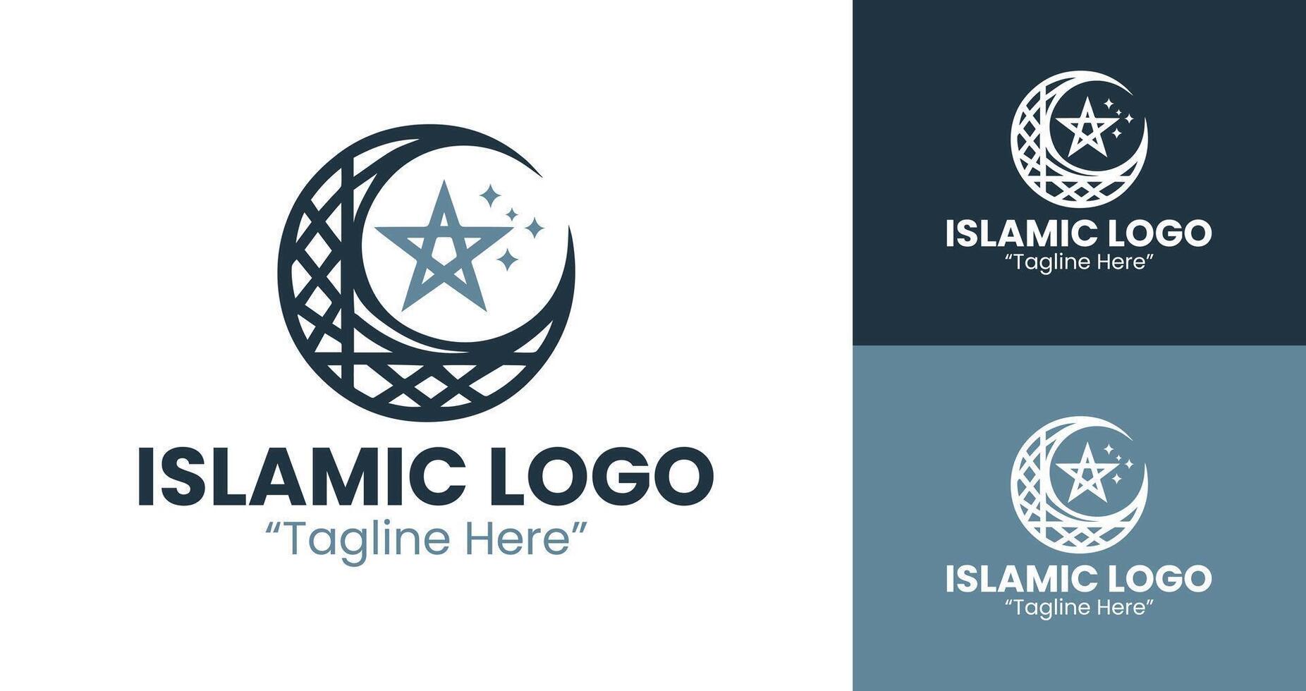 Elegant Islamic Logo with Crescent and Star Design in Modern Style Light Blue and Dark Blue vector