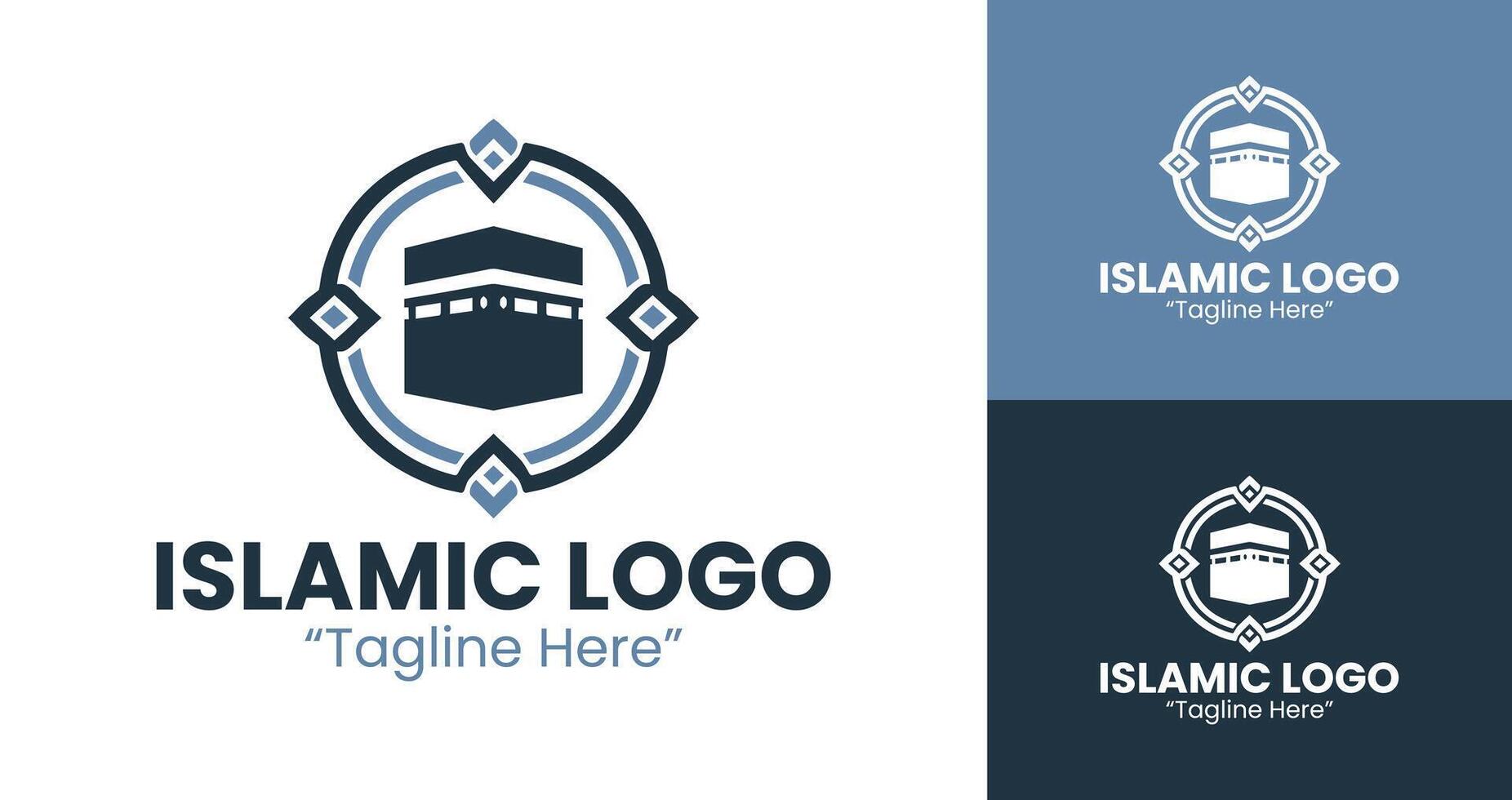 Modern and Minimalist Islamic Logo with Kaaba Symbol for Elegant Business Branding in Light Blue and Dark Blue vector