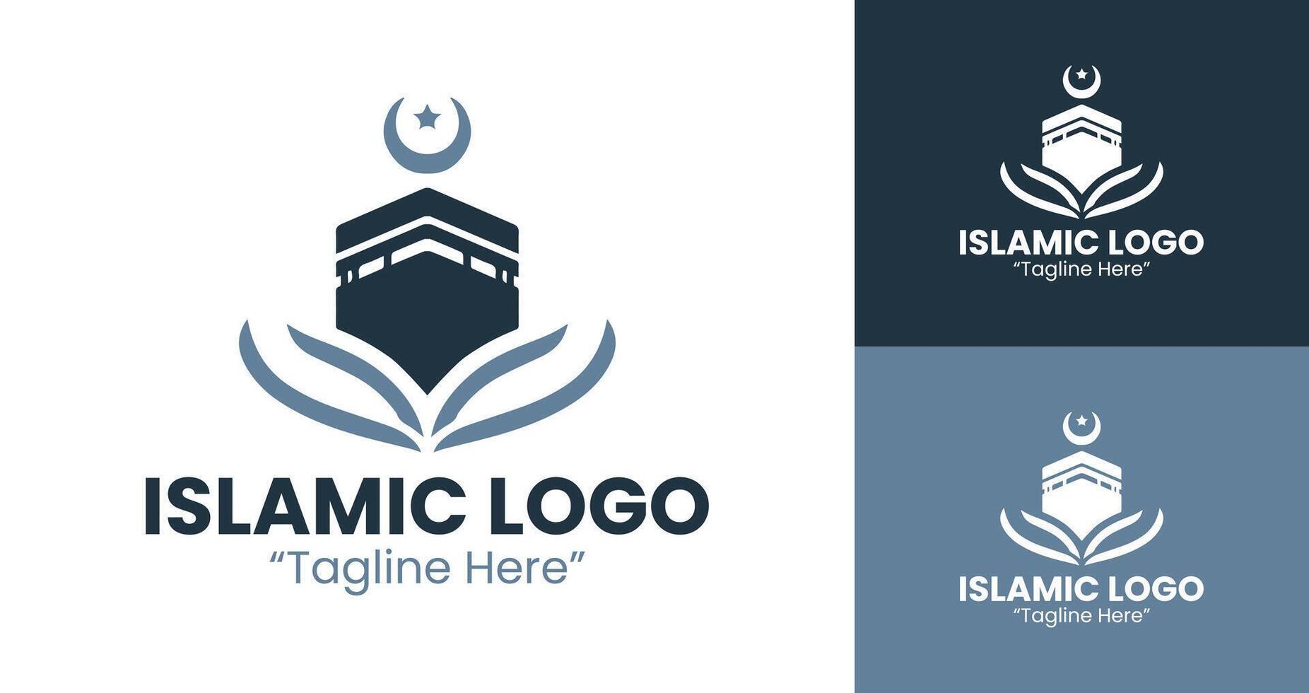 Creative Islamic Logo Design with Kaaba and Circle Frame for Business Branding in Light Blue and Dark Blue vector