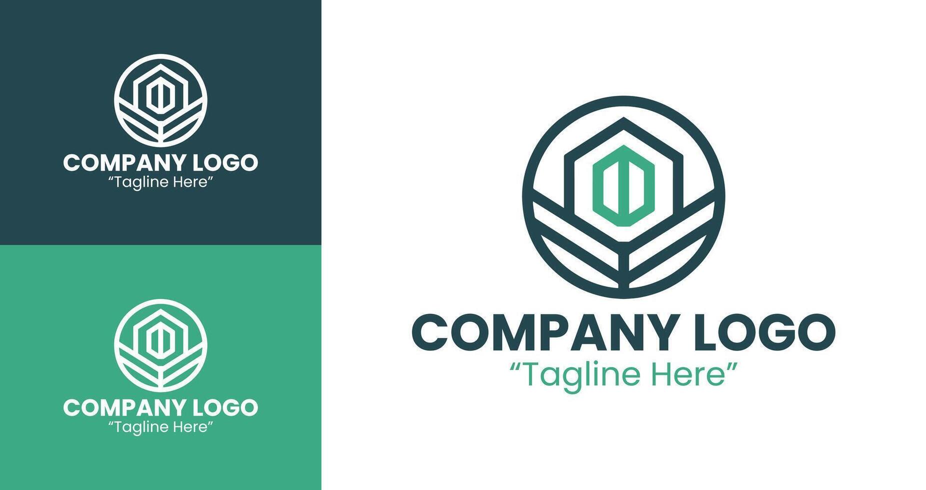 Professional Circular Company Logo with Line Art and Abstract Petal Symbol in Tosca Green vector
