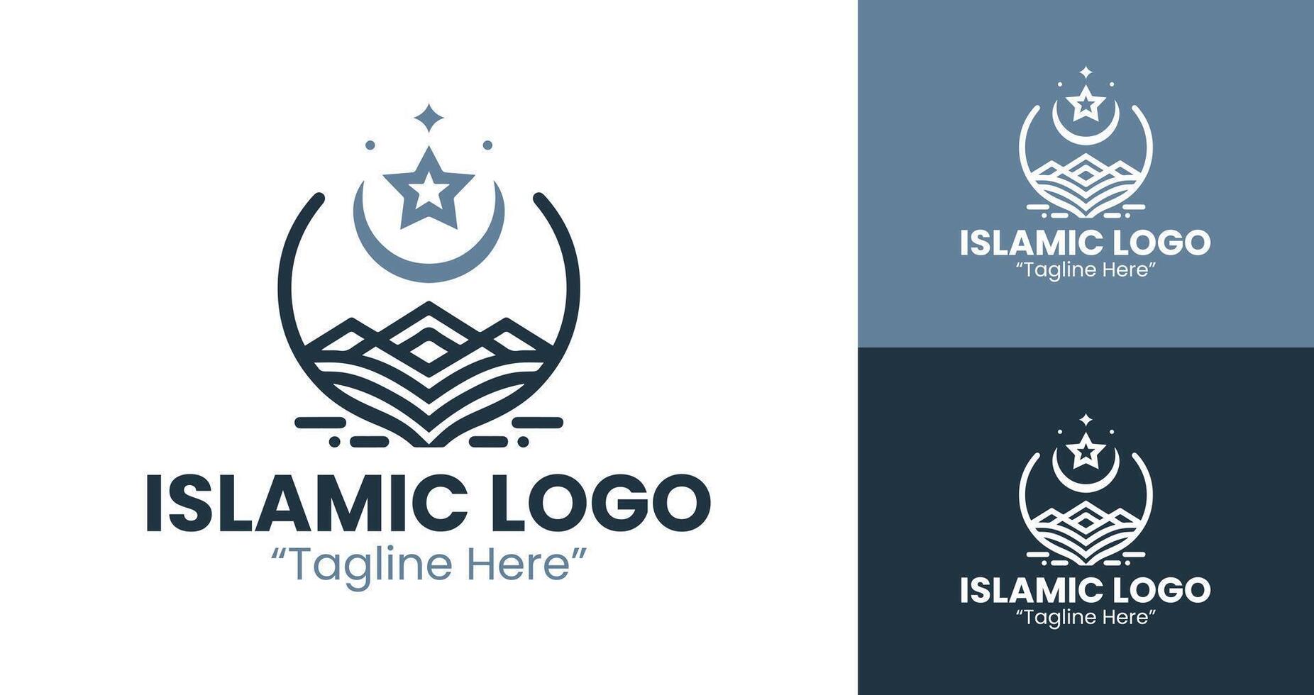 Unique Islamic Logo Design with Crescent and Star Elements for Business Branding Light Blue and Dark Blue vector