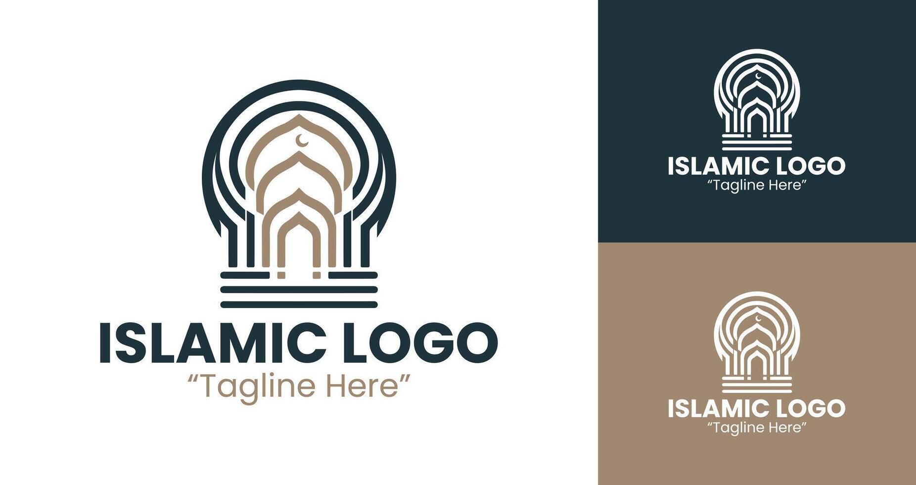 Islamic Logo Design Featuring Mosque Elements with Abstract Patterns in Dark Blue and Brown vector