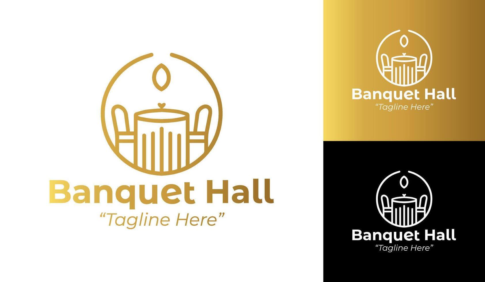 Stylish Banquet Hall Logo Design with Elegant Table and Chair Icon vector