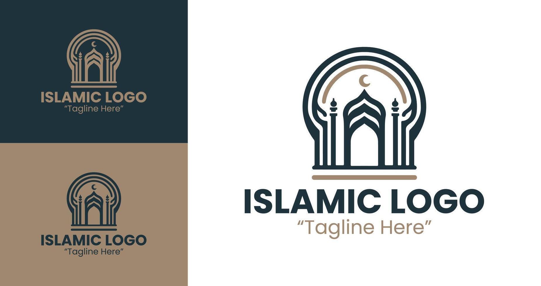 Professional Islamic Logo Design with Unique Mosque and Arch Elements in Dark Blue and Brown vector
