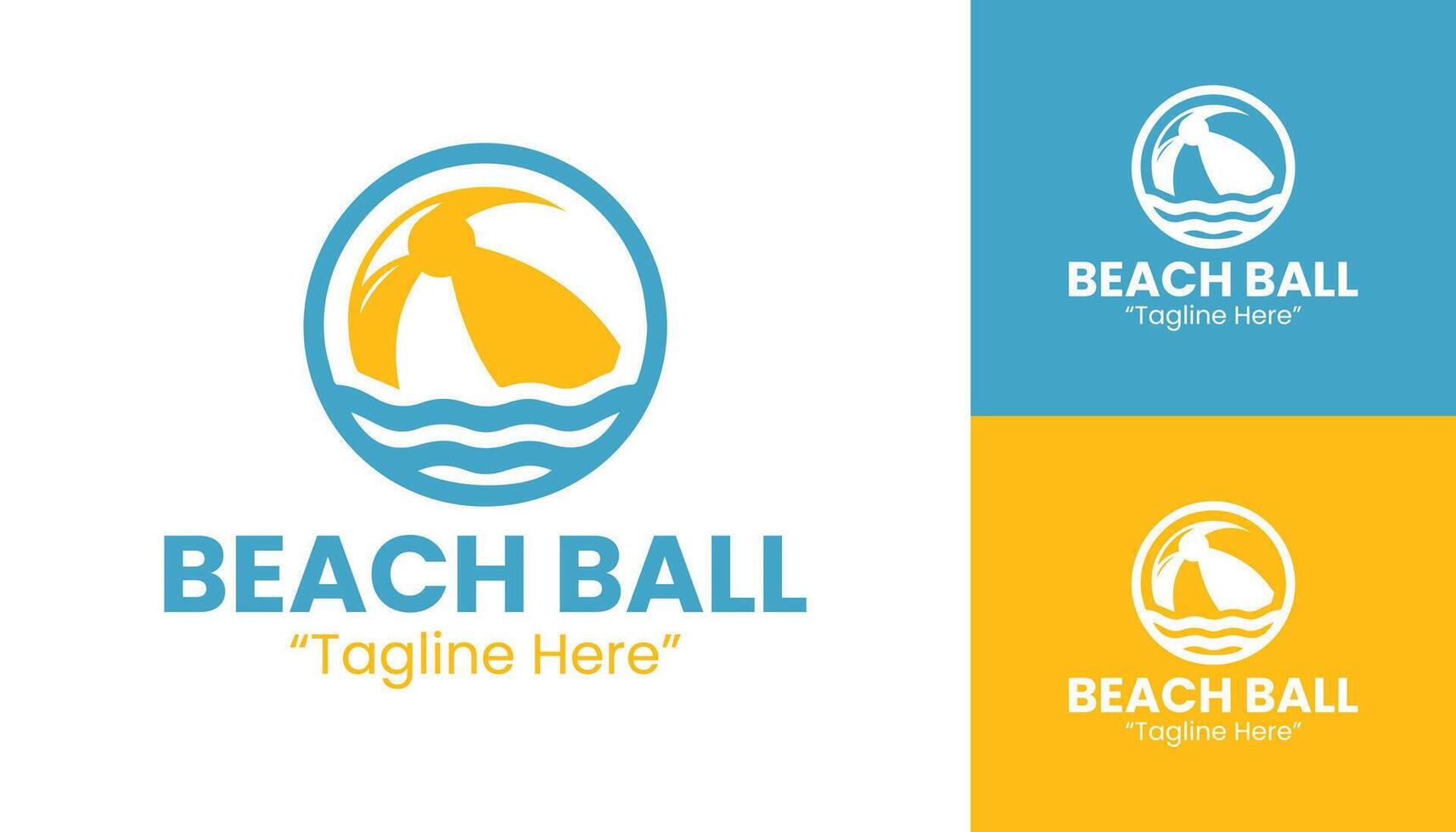 Vibrant Beach Ball Logo with Ocean Waves in Blue and Yellow vector