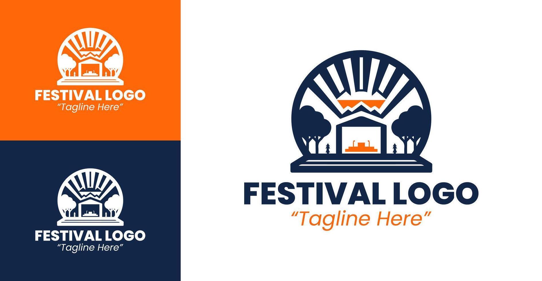 Dynamic and Professional Festival Logos with Stage, Clouds, and Natural Elements vector