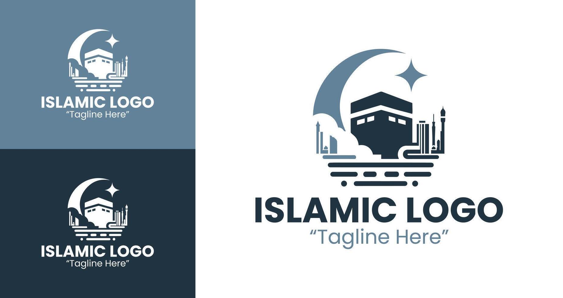 Minimalist Islamic Logo with Kaaba for Modern Branding and Digital Identity in Light Blue and Dark Blue vector