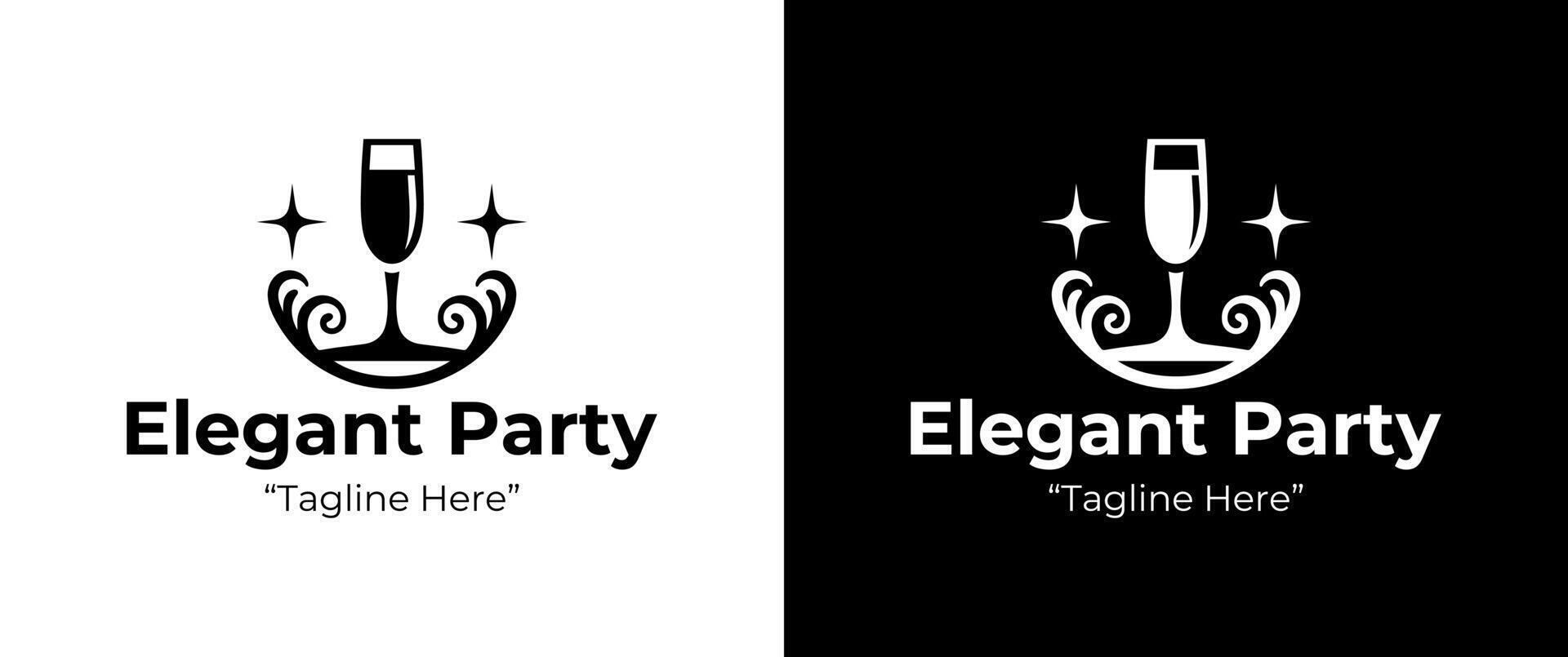 Sophisticated Elegant Party Logo with Wine Glass and Vintage Style in Black and White vector