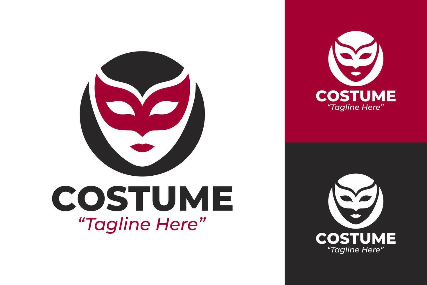 Creative Costume Logo Featuring Bold Mask with Red and Black Accents vector