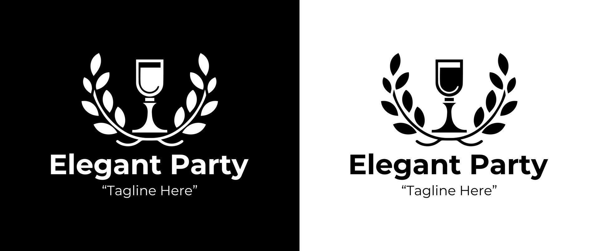 Luxury Elegant Party Logo Design with a Glass and Floral Accent in Black and White vector