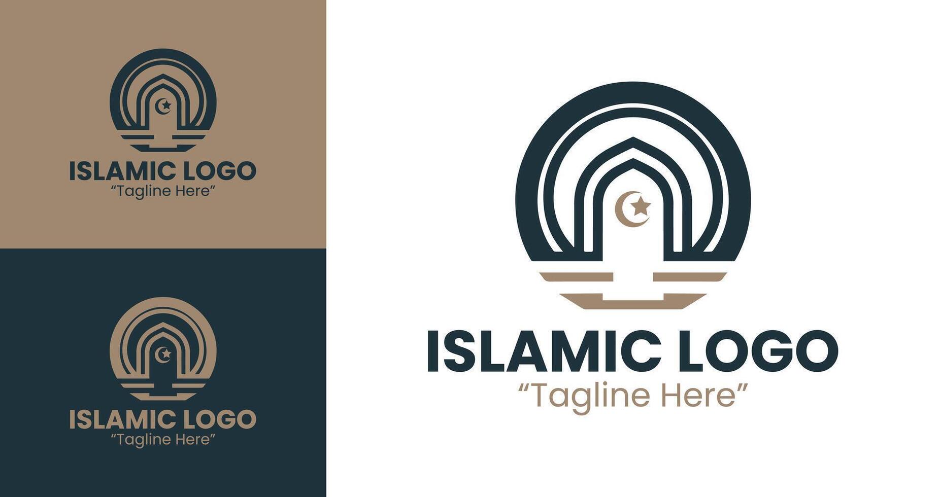 Islamic Branding Logo with Mosque and Geometric Shapes in Earthy Tones vector