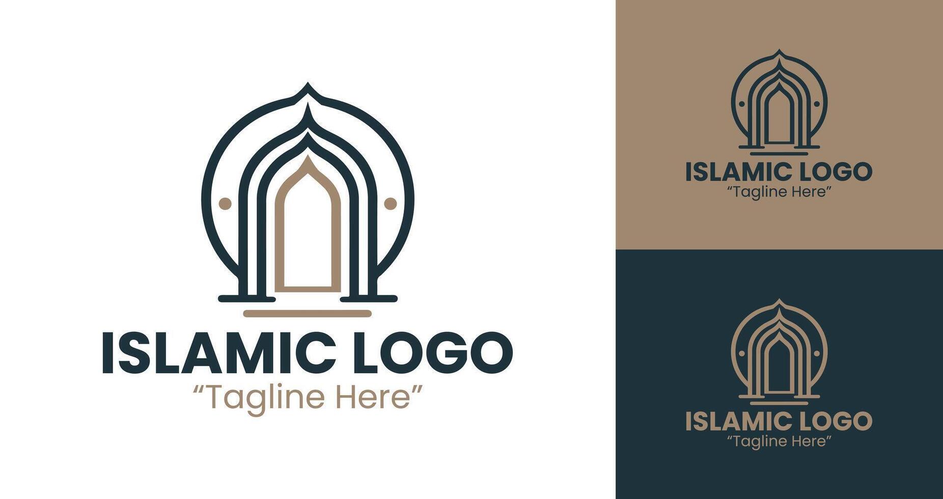 Islamic Logo with Mosque Architecture and Abstract Shape in Dark Blue and Brown Colors vector