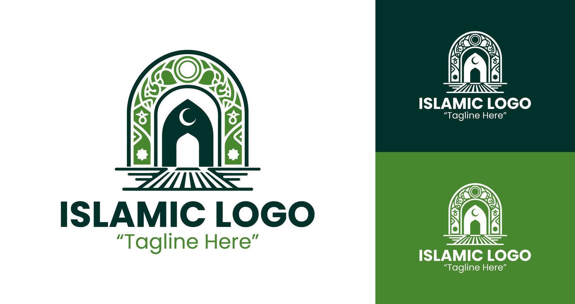 Symmetric Islamic Green Logo Design for Religious Branding vector
