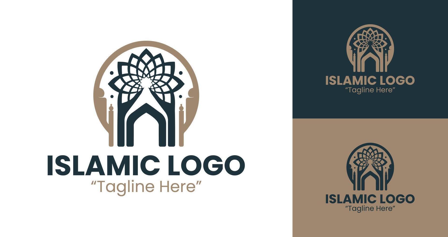 Unique Islamic Branding Logo with Mosque Architecture in Modern Blue and Brown vector