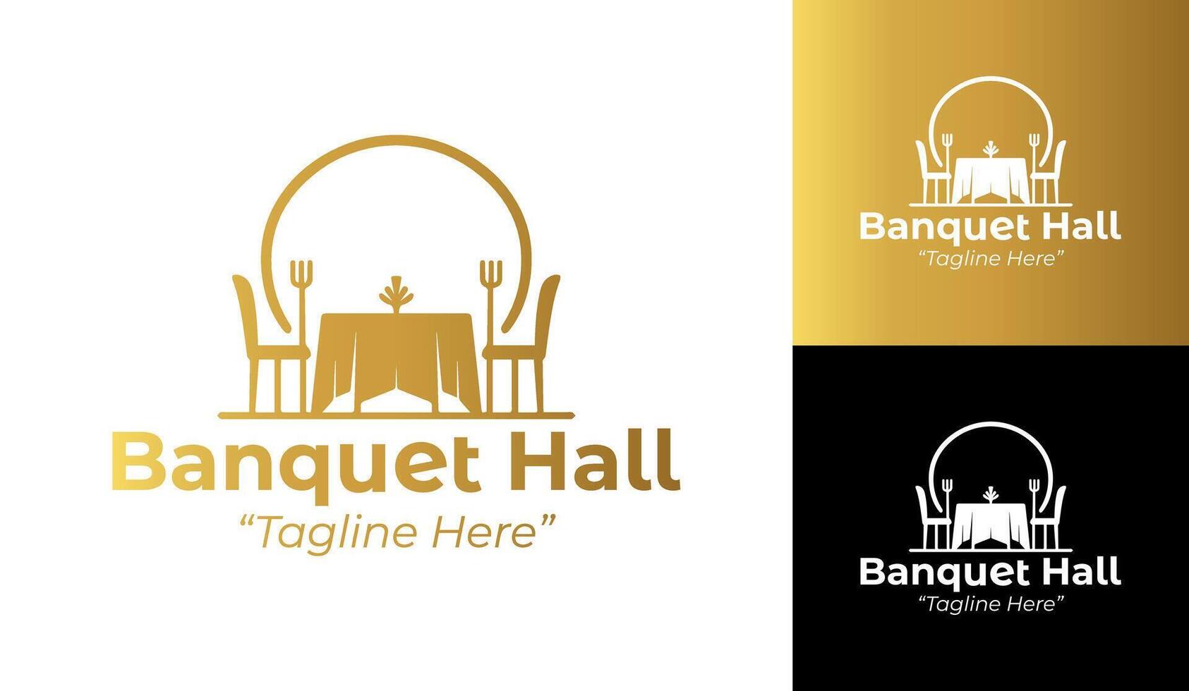 Creative Banquet Hall Logo with Elegant Table and Decorative Element vector