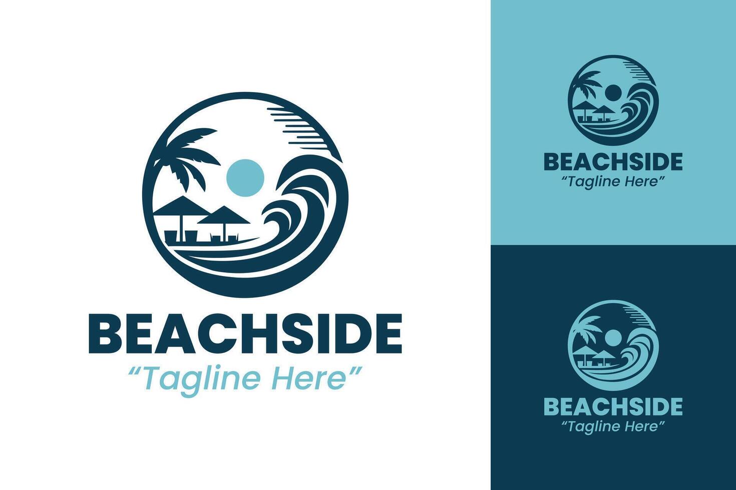 Tropical Beachside Logo with Waves and Sun for Travel and Resort Branding vector