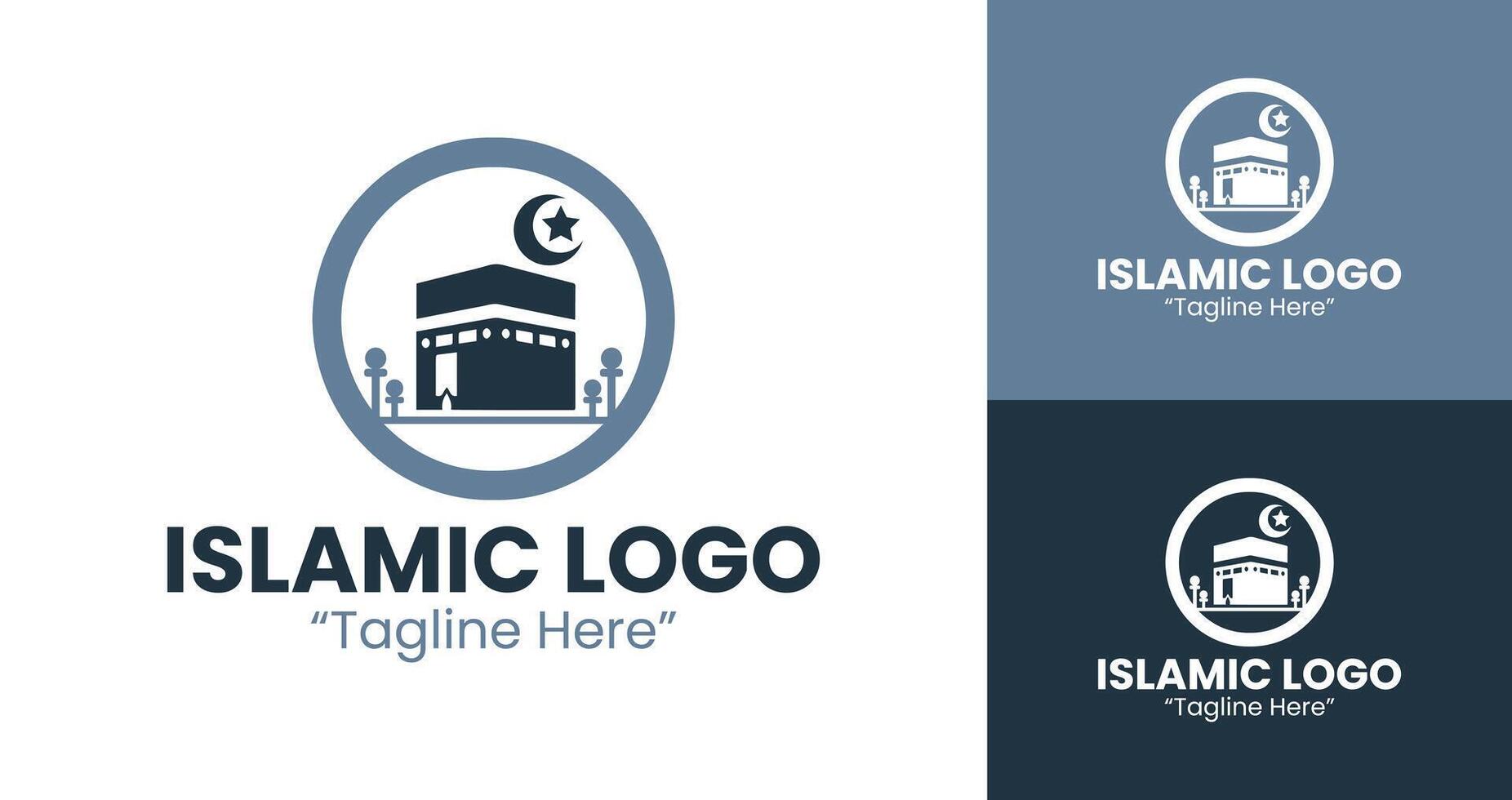 Professional Islamic Logo with Kaaba Design for Corporate Branding and Identity in Light Blue and Dark Blue vector