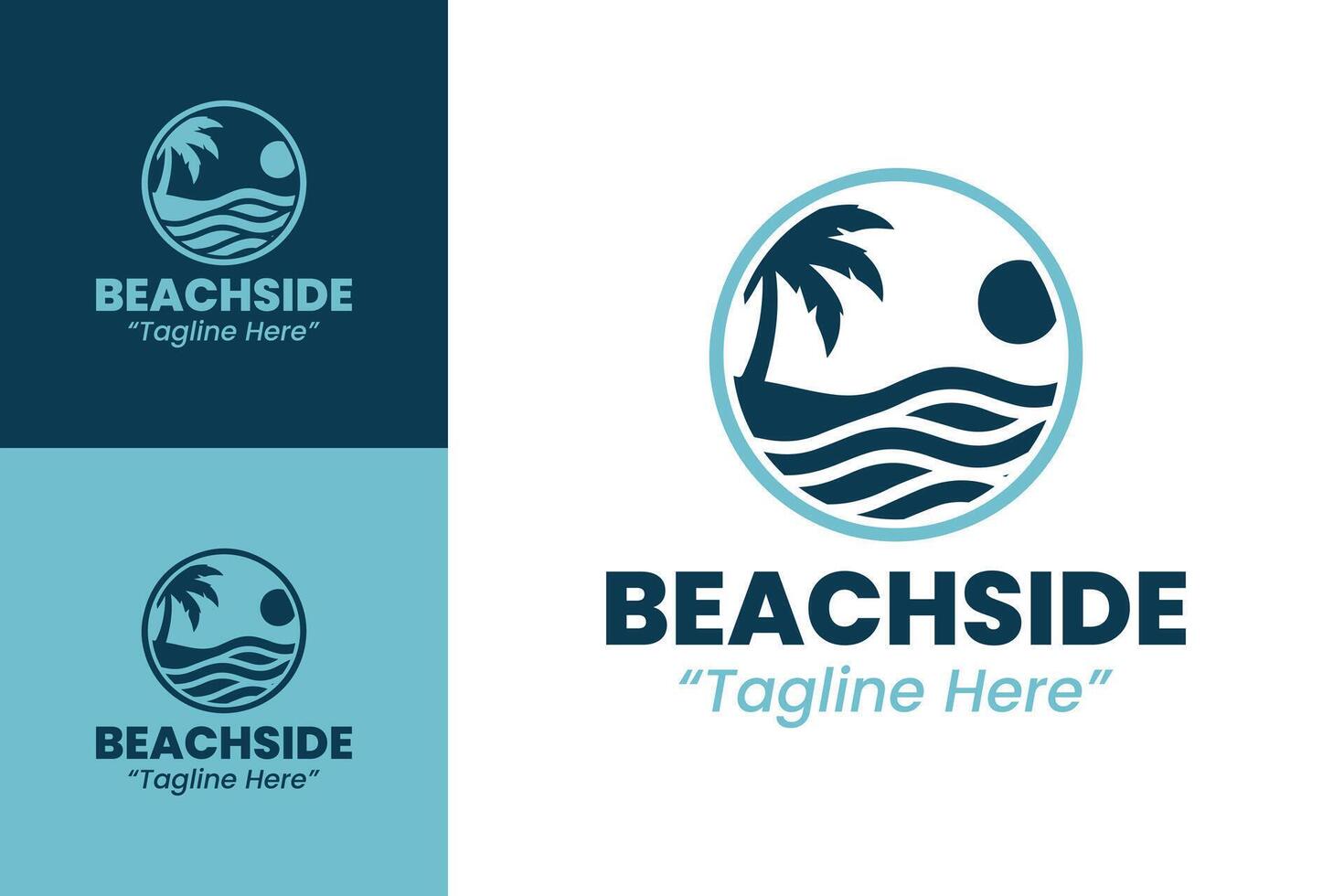 Modern Beachside Logo with Waves and Palm Tree for Event and Resort Branding vector
