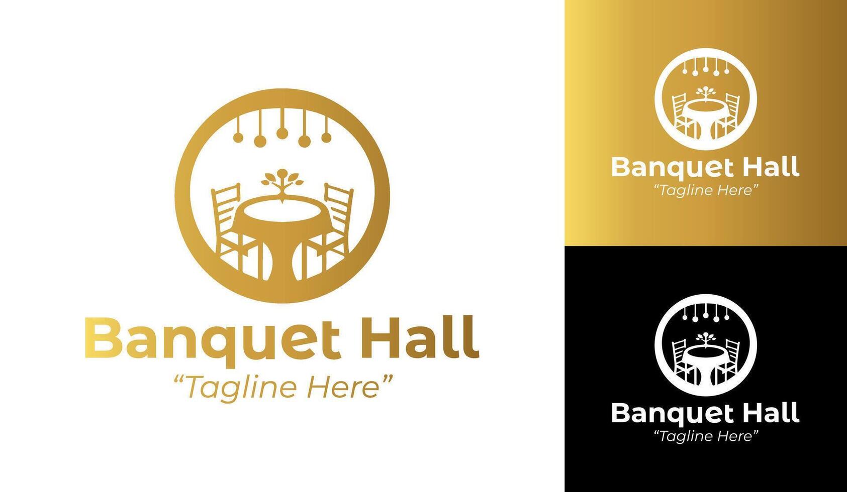Elegant and Modern Banquet Hall Logo Design with Golden Color Theme vector