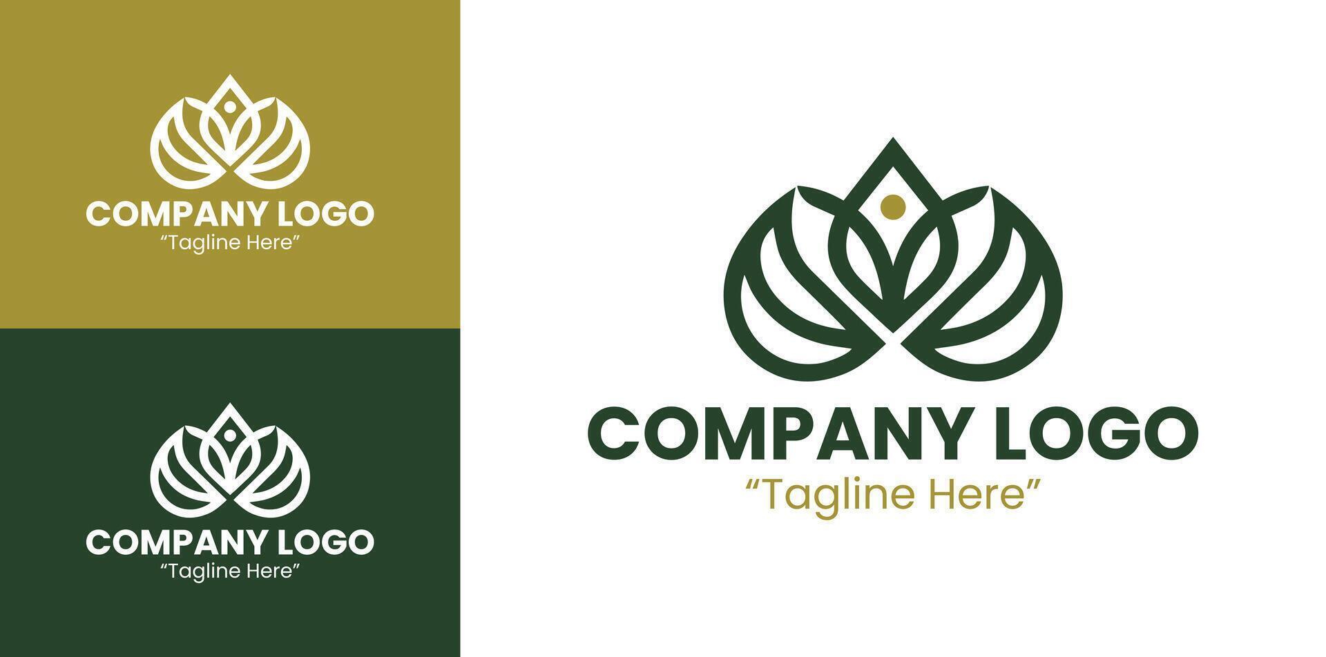 Modern Company Gold and Dark Green Logo with Leaf Elements for Corporate Branding and Identity vector