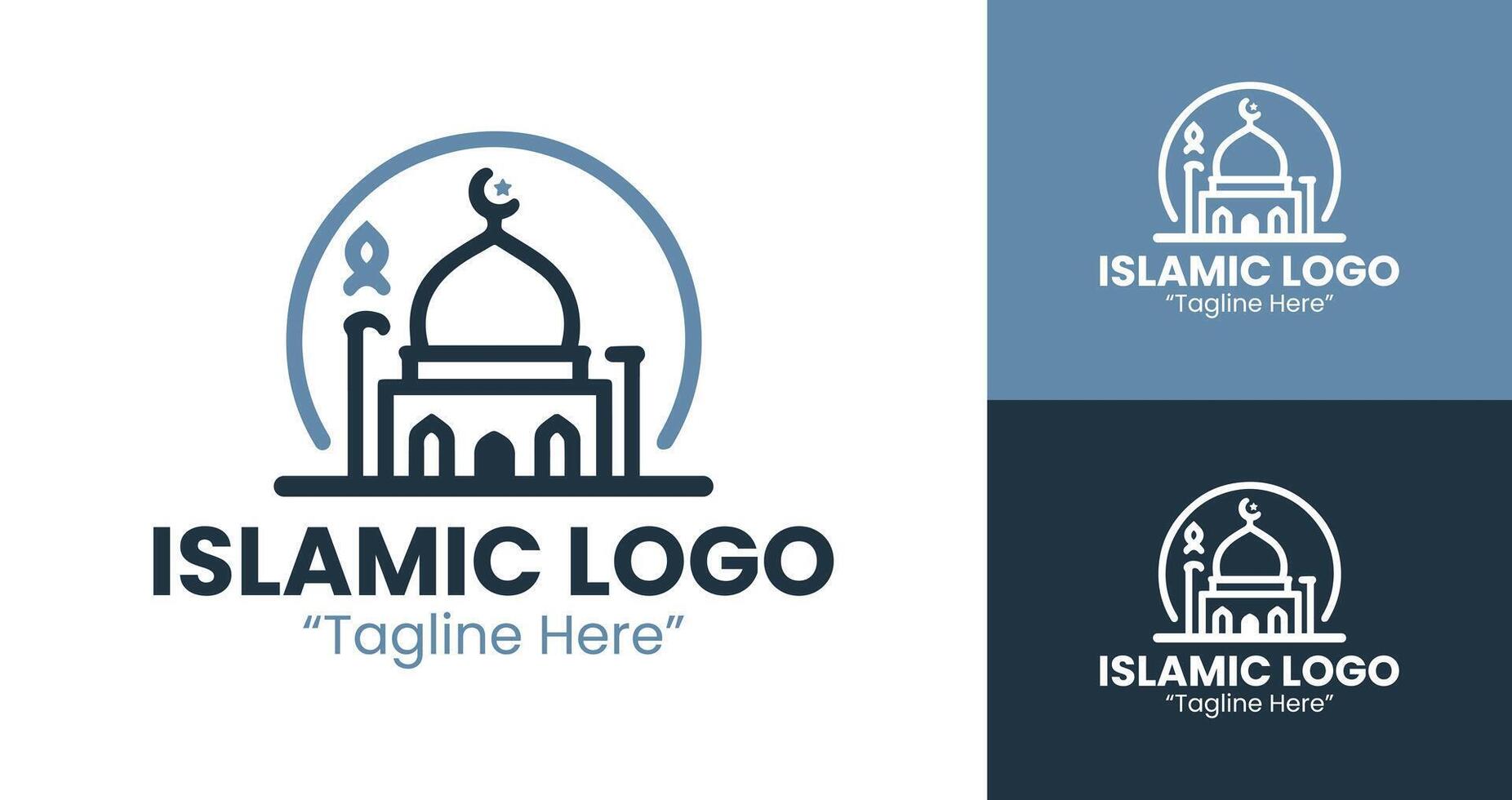 Stylish Islamic Logo Design with Dome, Crescent, and Stars for Branding vector