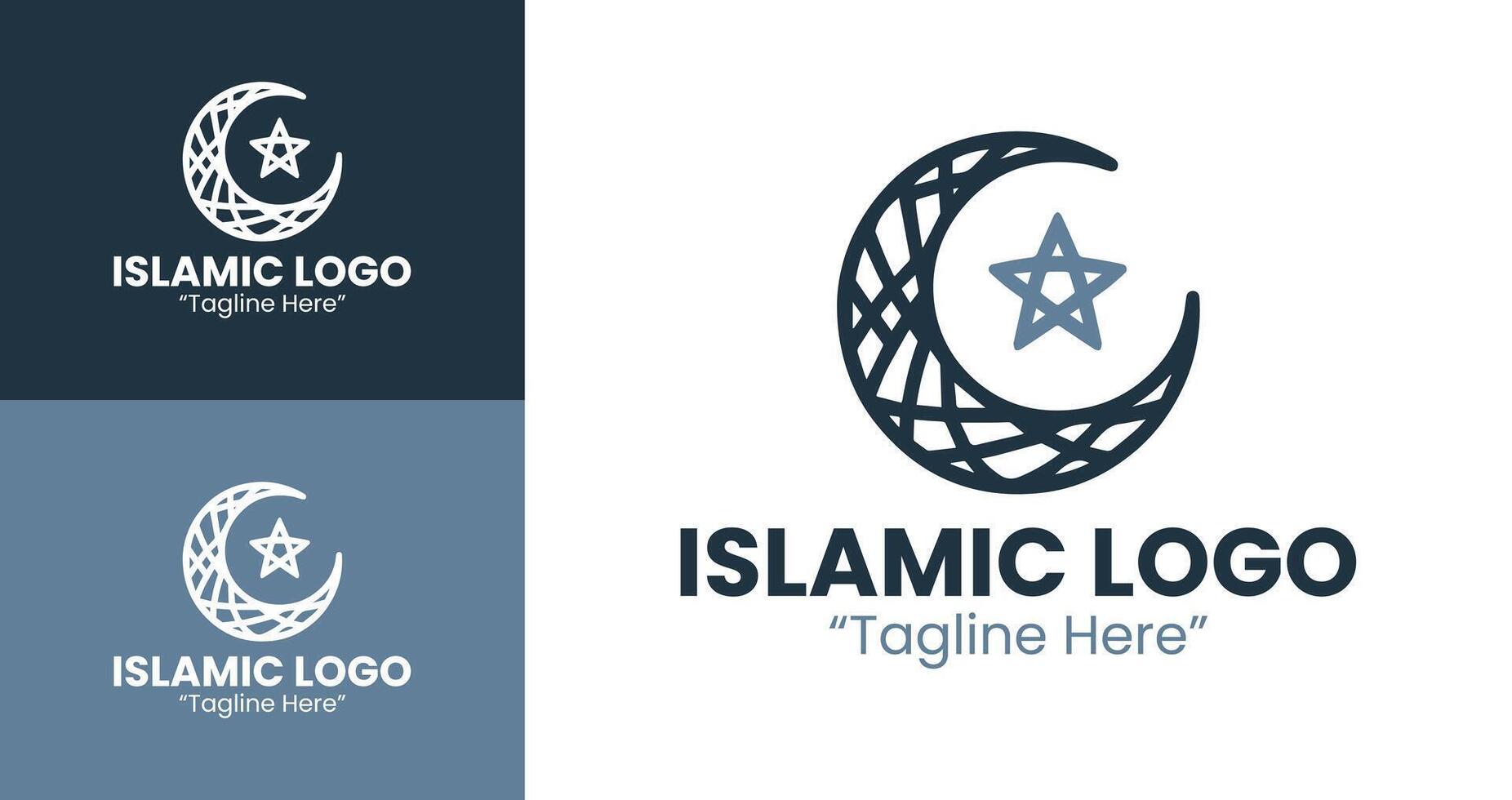 Modern Islamic Logo with Star and Crescent Moon for Creative Branding Light Blue and Dark Blue vector