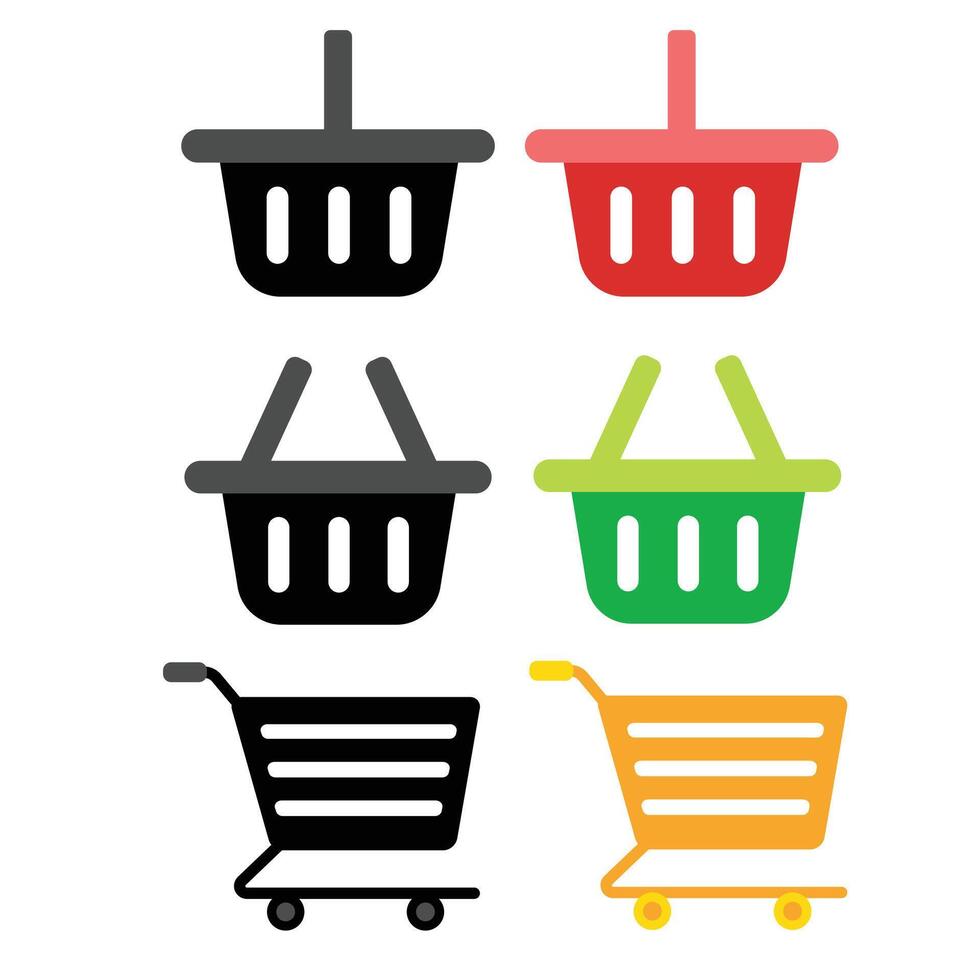 Various types of shopping carts. Picnic basket. vector