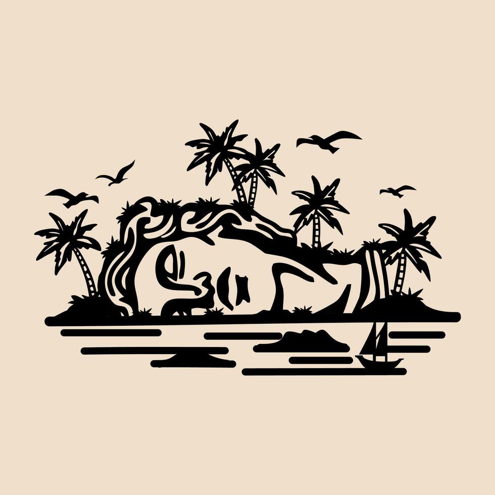 Tropical Island Beach Scene tropical island with palm trees and sea vector