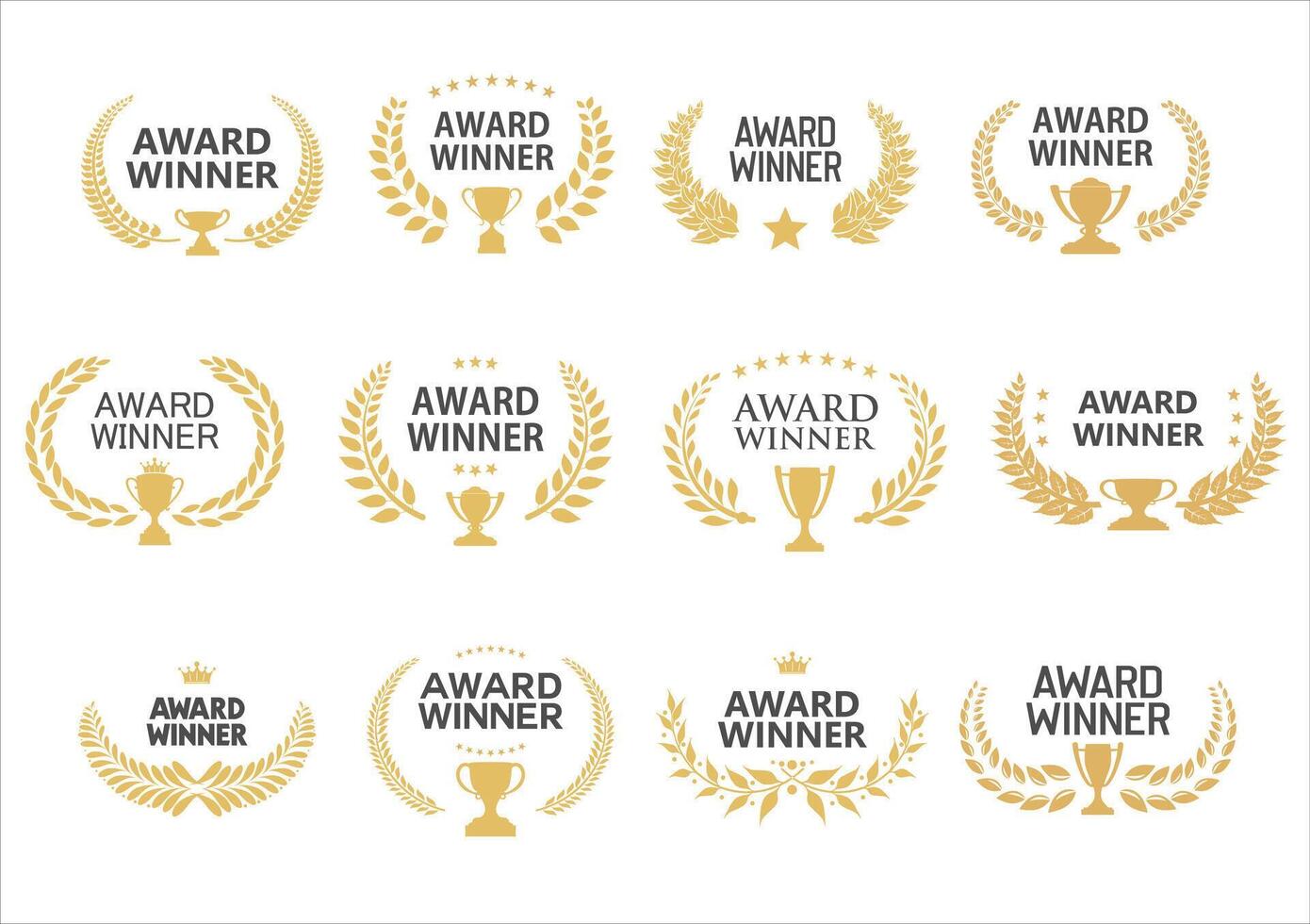 Award Winner emblem set of gold laurel wreath black text vector