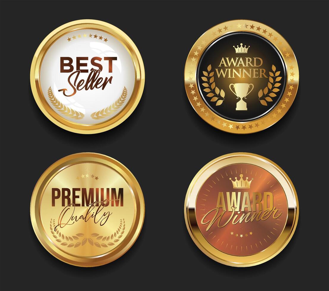 Best Seller Golden Badge Premium Label for Product Highlights and Promotions vector