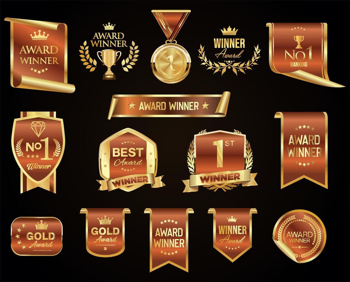 Collection of award ribbons and badges vector
