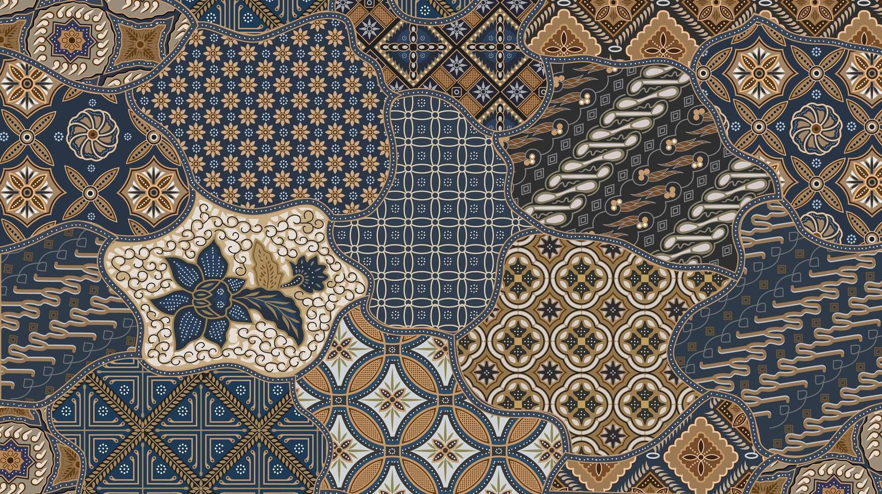 Decorative blue and gold patterned fabric vector