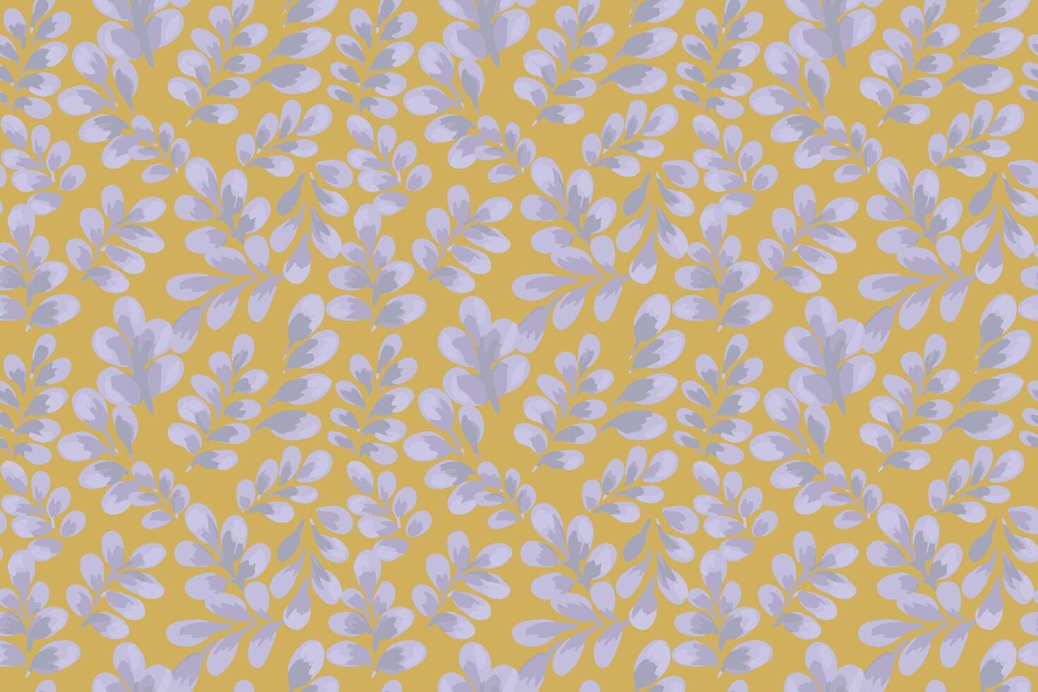 Seamless pattern featuring lush pastel leaves in a watercolor style on a muted yellow background. Botanical design for textiles, packaging, wallpapers, branding, decor, prints vector