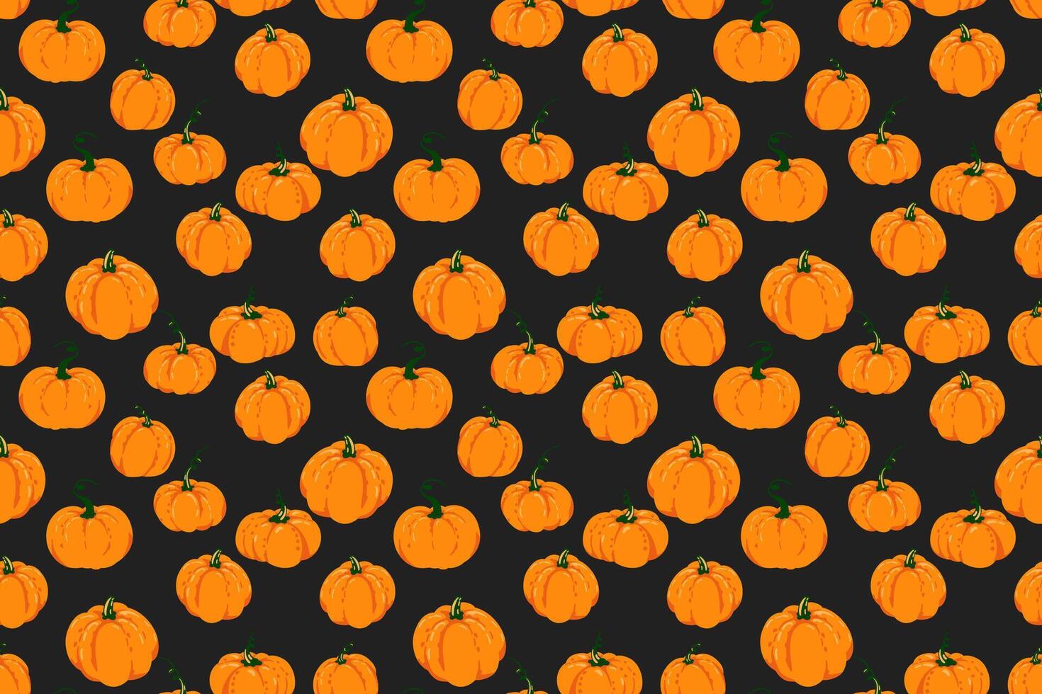 Seamless pattern with orange hand drawn pumpkins on a black background. Template for fall themed designs, textile prints, wrapping paper, Thanksgiving, Halloween projects vector