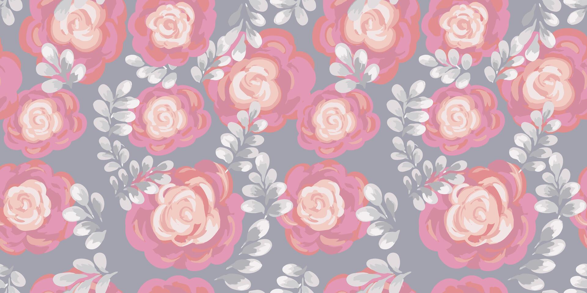 Seamless floral pattern featuring hand painted soft pink roses with light leaves on a muted background. Pastel ornament for textiles, wallpapers, packaging, stationery, spring or summer designs vector
