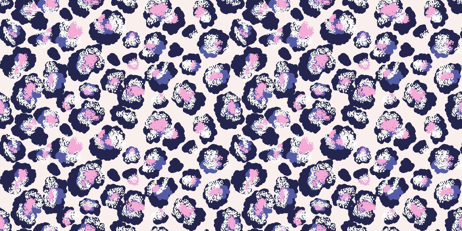 Colored leopard-inspired pattern with abstract spots in pink and navy, blue shades on a light background. Bold, modern design animal print for fashion, textiles, artistic creative branding projects. vector