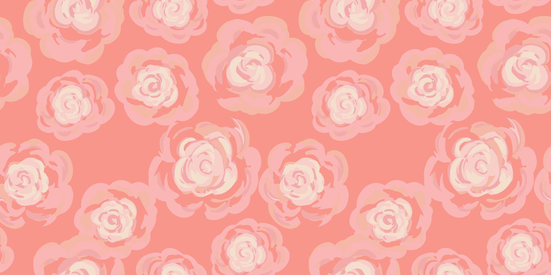 Elegant seamless floral pattern with hand drawn abstract roses in cream and peach tones on a paste orange background. Perfect for textiles, wallpapers, packaging, and romantic-themed designs. vector